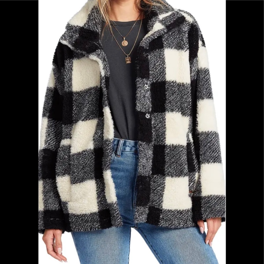Cozy Days Sherpa Fleece Jacket-black&white flannel